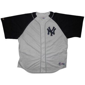 Vintage New York Yankees Majestic Mesh Jersey White Blue Sleeves Men's 2XL